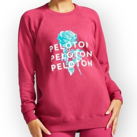 PELOTON Oversize Everyday Graphic Floral Sweatshirt Pink Cotton Crewneck Women L - Picture 1 of 10